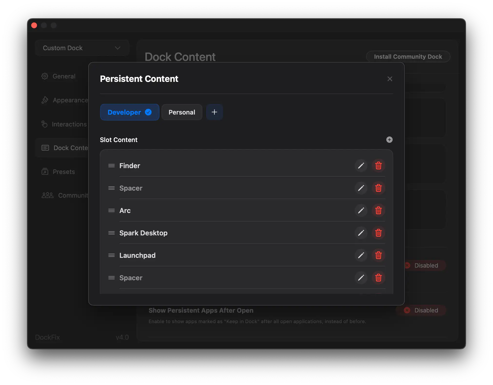 DockFix workflow selector screenshot
